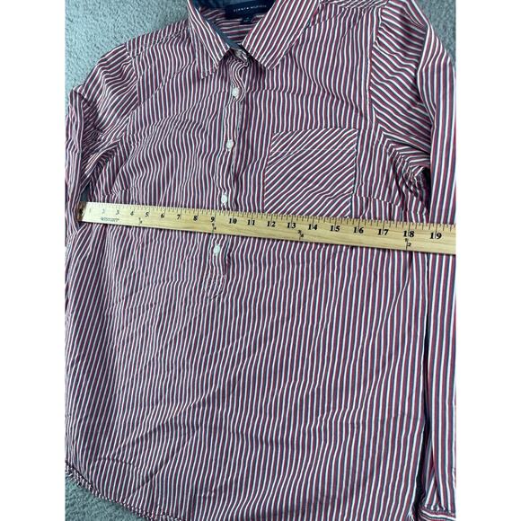Tommy Hilfiger Shirt Womens Medium Red Button Up Striped Long Sleeve Business - Picture 7 of 10